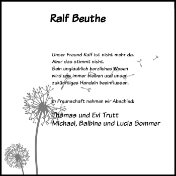 Traueranzeige von Ralf Beuthe von Lübecker Nachrichten