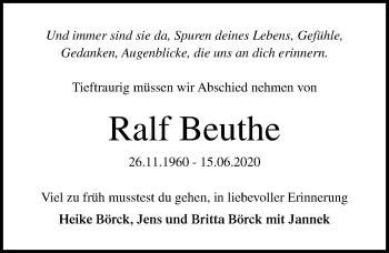 Traueranzeige von Ralf Beuthe von Lübecker Nachrichten