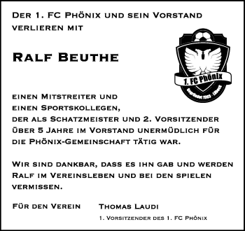 Traueranzeige von Ralf Beuthe von Lübecker Nachrichten