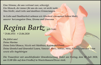 Traueranzeige von Regina Bartz