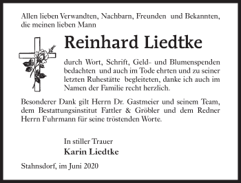 Traueranzeige von Reinhard Liedtke von Märkischen Allgemeine Zeitung