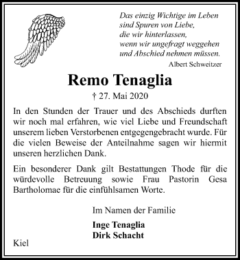 Traueranzeige von Remo Tenaglia von Kieler Nachrichten