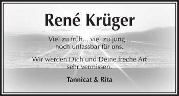 Traueranzeige von Rene Krüger von Kieler Nachrichten