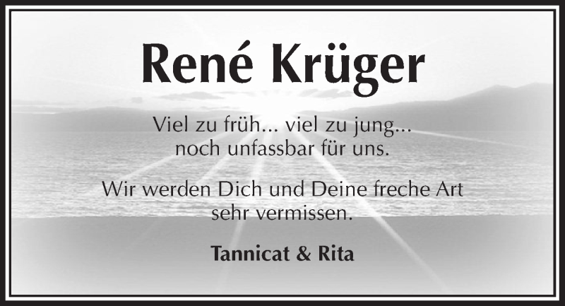  Traueranzeige für Rene Krüger vom 06.06.2020 aus Kieler Nachrichten