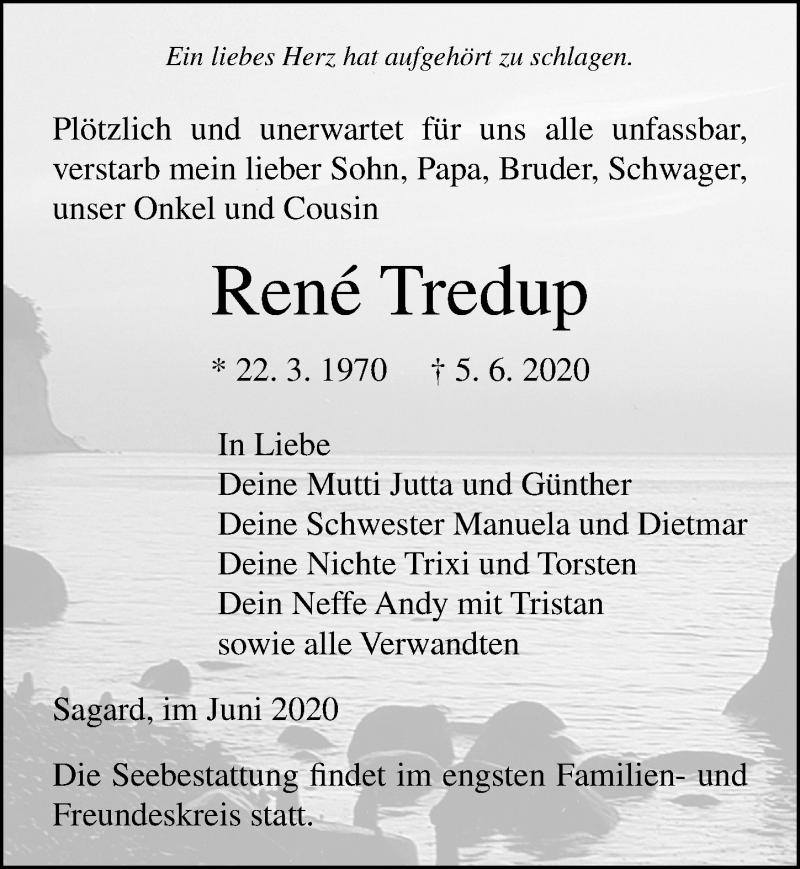  Traueranzeige für René Tredup vom 13.06.2020 aus Ostsee-Zeitung GmbH