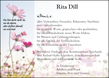 Traueranzeige von Rita Dill von Ostsee-Zeitung GmbH