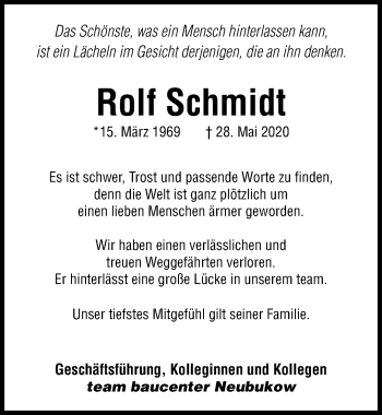 Traueranzeige von Rolf Schmidt von Ostsee-Zeitung GmbH