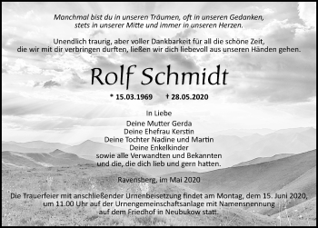 Traueranzeige von Rolf Schmidt von Ostsee-Zeitung GmbH