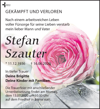 Traueranzeige von Stefan Szauter von Leipziger Volkszeitung