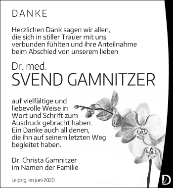 Traueranzeige von Svend Gamnitzer von Leipziger Volkszeitung