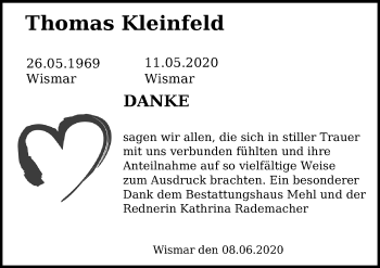 Traueranzeige von Thomas Kleinfeld von Ostsee-Zeitung GmbH