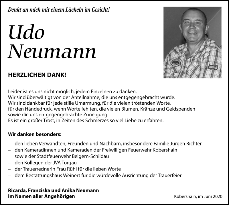  Traueranzeige für Udo Neumann vom 13.06.2020 aus Torgauer Zeitung