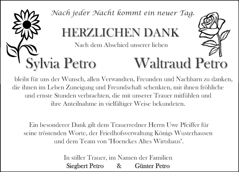 Traueranzeigen Von Waltraud Petro Trauer Anzeigen De