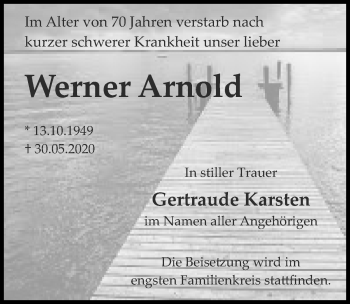 Traueranzeige von Werner Arnold von Märkischen Allgemeine Zeitung