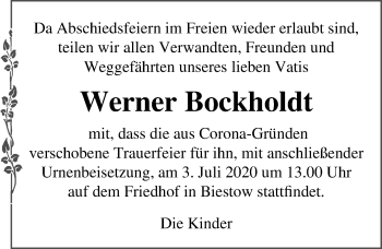 Traueranzeige von Werner Bockholdt von Ostsee-Zeitung GmbH