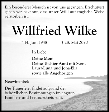 Traueranzeige von Willfried Wilke von Kieler Nachrichten