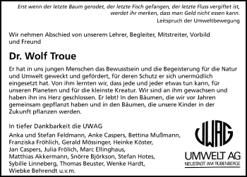 Traueranzeige von Wolf Troue von Hannoversche Allgemeine Zeitung/Neue Presse