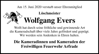 Traueranzeige von Wolfgang Evers von Lübecker Nachrichten