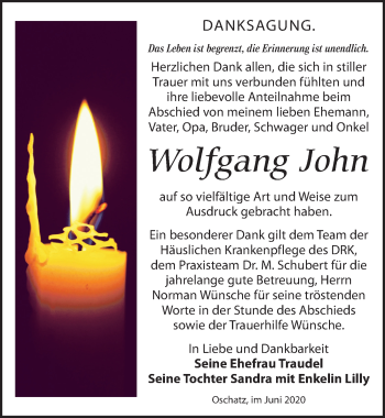 Traueranzeige von Wolfgang John von Leipziger Volkszeitung