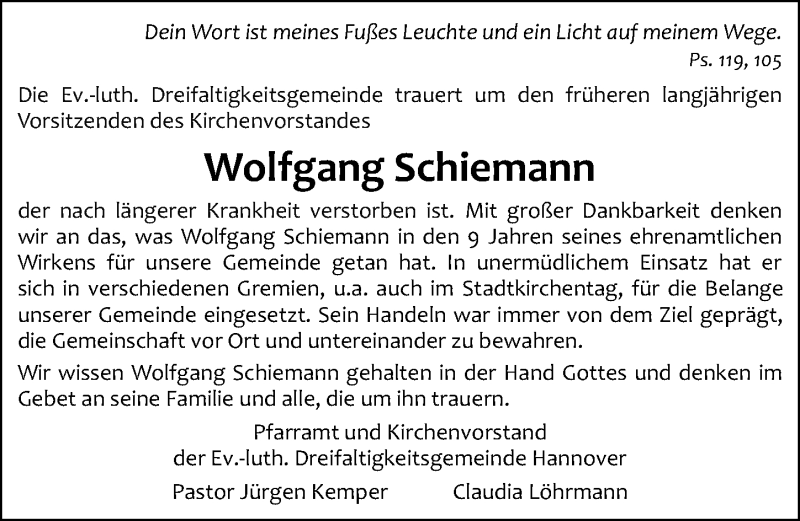  Traueranzeige für Wolfgang Schiemann vom 03.06.2020 aus Hannoversche Allgemeine Zeitung/Neue Presse
