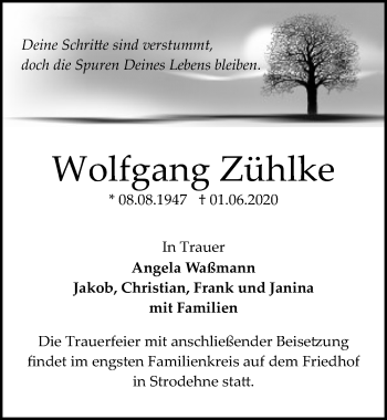 Traueranzeige von Wolfgang Zühlke