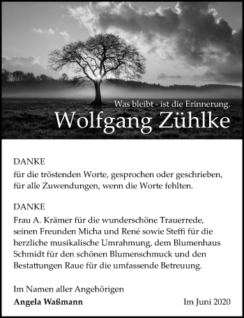 Traueranzeige von Wolfgang Zühlke