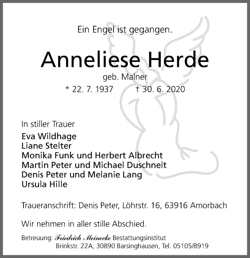  Traueranzeige für Anneliese Herde vom 04.07.2020 aus Hannoversche Allgemeine Zeitung/Neue Presse