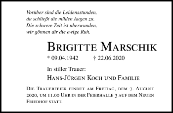 Traueranzeige von Brigitte Marschik von Ostsee-Zeitung GmbH