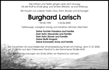 Traueranzeige von Burghard Larisch von Märkischen Allgemeine Zeitung