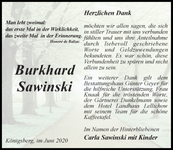 Traueranzeige von Burkhard Sawinski von Märkischen Allgemeine Zeitung