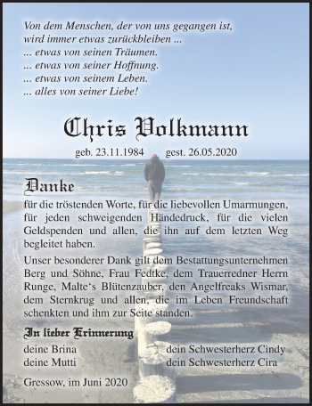 Traueranzeige von Chris Volkmann von Ostsee-Zeitung GmbH
