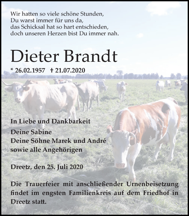  Traueranzeige für Dieter Brandt vom 25.07.2020 aus Märkischen Allgemeine Zeitung