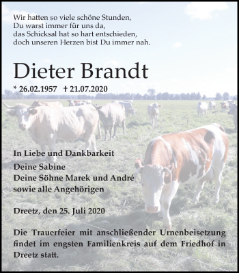 Traueranzeige von Dieter Brandt