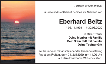Traueranzeige von Eberhard Beltz von Märkischen Allgemeine Zeitung