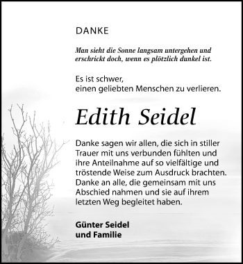 Traueranzeige von Edith Seidel von Leipziger Volkszeitung