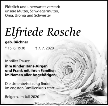 Traueranzeige von Elfriede Rosche von Torgauer Zeitung