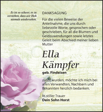 Traueranzeige von Ella Kämpfer von Leipziger Volkszeitung