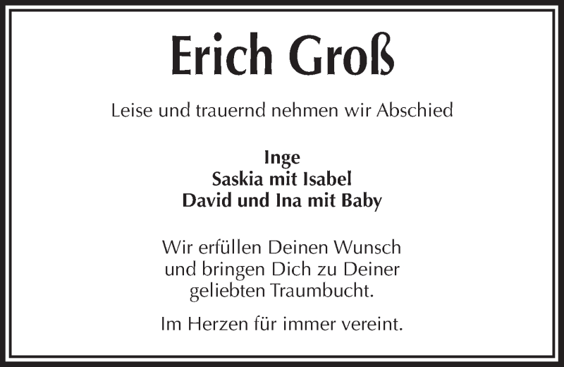  Traueranzeige für Erich Groß vom 25.07.2020 aus Kieler Nachrichten
