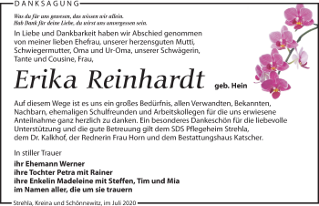 Traueranzeige von Erika Reinhardt von Leipziger Volkszeitung