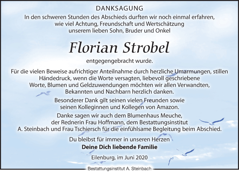  Traueranzeige für Florian Strobel vom 11.07.2020 aus Leipziger Volkszeitung