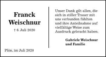 Traueranzeige von Franck Weischnur von Kieler Nachrichten