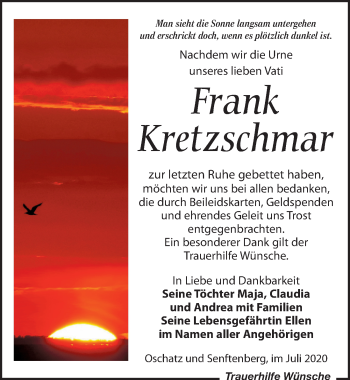 Traueranzeige von Frank Kretzschmar von Leipziger Volkszeitung