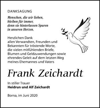 Traueranzeige von Frank Zeichardt von Leipziger Volkszeitung