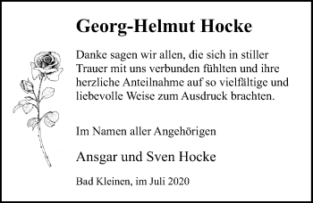 Traueranzeige von Georg-Helmut Hocke von Ostsee-Zeitung GmbH