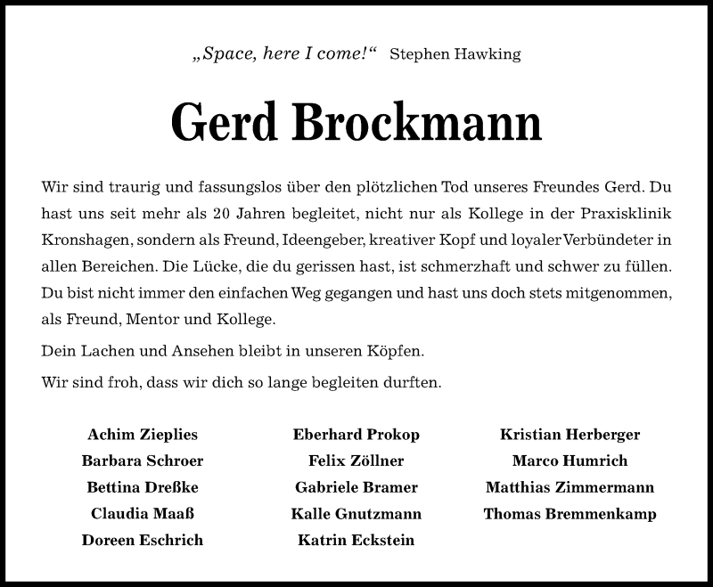  Traueranzeige für Gerd Brockmann vom 04.07.2020 aus Kieler Nachrichten