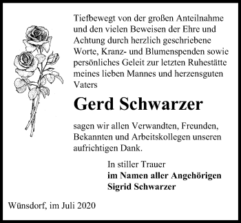 Traueranzeige von Gerd Schwarzer von Märkischen Allgemeine Zeitung