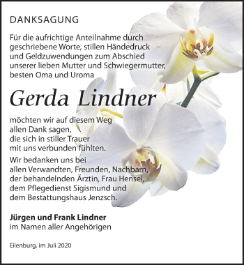 Traueranzeige von Gerda Lindner von Leipziger Volkszeitung