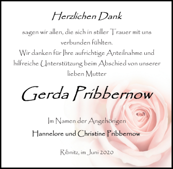 Traueranzeige von Gerda Pribbernow von Ostsee-Zeitung GmbH