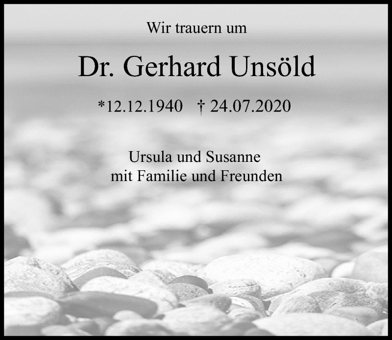  Traueranzeige für Gerhard Unsöld vom 01.08.2020 aus Kieler Nachrichten