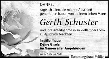 Traueranzeige von Gerth Schuster von Leipziger Volkszeitung